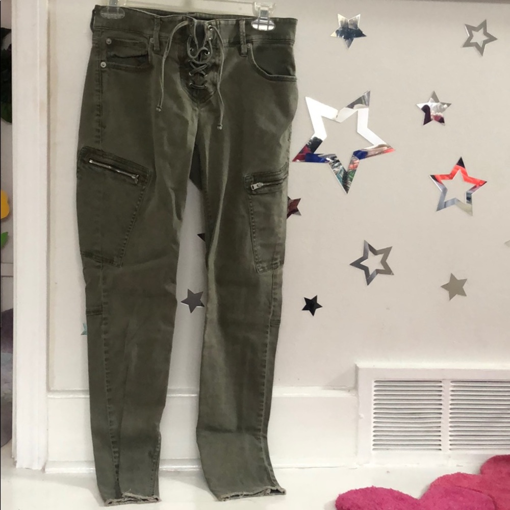 Express army green lace up ankle jeggings